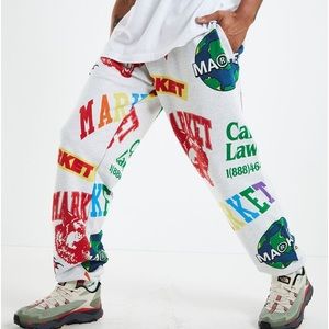 MARKET MONOGRAM AOP SWEATPANTS - ASH GREY 100% Cotton w/terri back Sz S